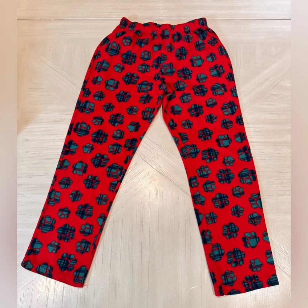 Sleep Street Boys’ Paw Print Holiday Red Fleece Pajama Pants – Size 14